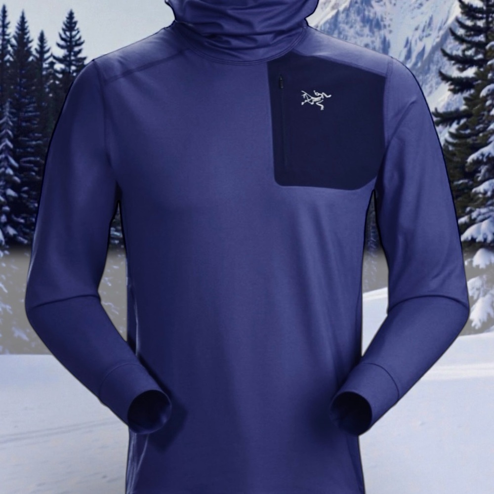 ARCTERYX STRYKA BALACLAVA PULLOVER XL SQUID INK BLUE ZIP CHEST POCKET HOODY NWOT - Picture 9 of 14